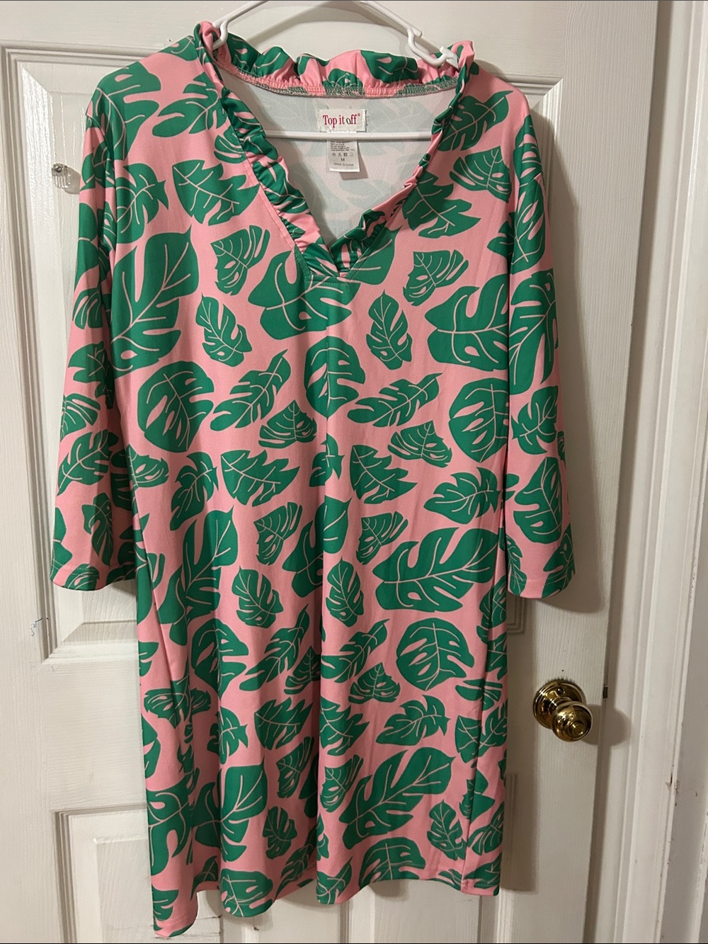 Top it off Pink and Green Leaf Midi Dress